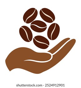 This unique vector illustration features coffee beans resting in a palm. Ideal for branding, packaging, cafe decor, or coffee-themed projects that need a natural, earthy touch.
