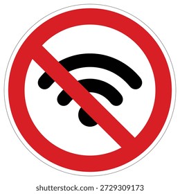 This universal sign features a crossed-out WiFi symbol, indicating that wireless internet is not available or prohibited. Ideal for quiet zones or restricted areas.