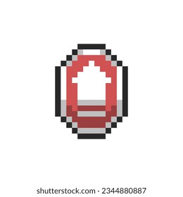 Dies ist Upload Icon in Pixelkunst mit rotem und weißem Hintergrund dieses Element gut für Präsentationen, Aufkleber, Symbole, T-Shirt Design, Spiel Objekt, Logo und Ihr Projekt.
