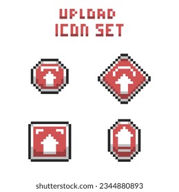 this is upload icon in pixel art with red color and white background this item good for presentations,stickers, icons, t shirt design,game asset,logo and your project.