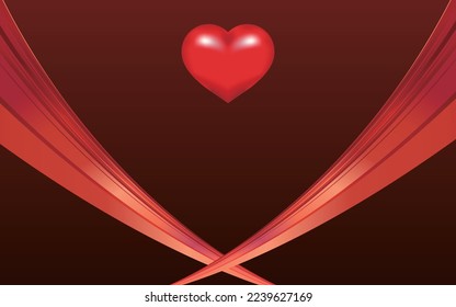 This is a Valentine's Day illustration Three-dimensional red heart and red line on a brown background.
