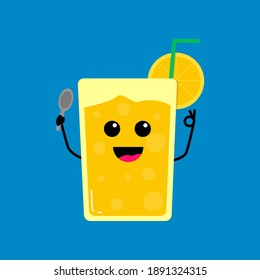 Este es un vector sobre el jugo de naranja con expresión feliz para el libro de los niños