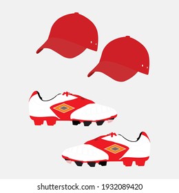 This is a vector of accessories for soccer shoes and a hat