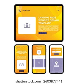 This vector art design features corporate branding elements, including laptop, notebook, pc, mobile phone, pad, a professional mockup. Perfect for showcasing website company identity