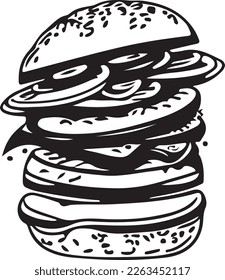 This vector art features a delicious fast food hamburger with all the fixings. The design is perfect for use on vinyl cutting machines to create high-quality decals or stickers for food trucks