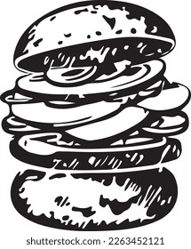 This vector art features a delicious fast food hamburger with all the fixings. The design is perfect for use on vinyl cutting machines to create high-quality decals or stickers for food trucks