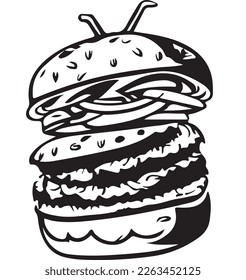 This vector art features a delicious fast food hamburger with all the fixings. The design is perfect for use on vinyl cutting machines to create high-quality decals or stickers for food trucks