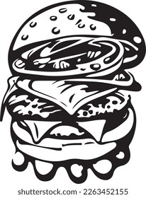 This vector art features a delicious fast food hamburger with all the fixings. The design is perfect for use on vinyl cutting machines to create high-quality decals or stickers for food trucks