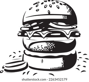 This vector art features a delicious fast food hamburger with all the fixings. The design is perfect for use on vinyl cutting machines to create high-quality decals or stickers for food trucks