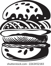 This vector art features a delicious fast food hamburger with all the fixings. The design is perfect for use on vinyl cutting machines to create high-quality decals or stickers for food trucks