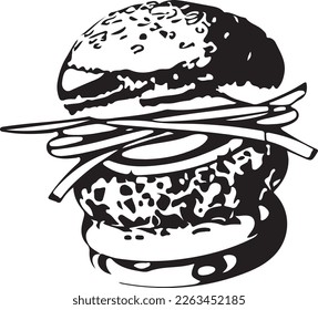 This vector art features a delicious fast food hamburger with all the fixings. The design is perfect for use on vinyl cutting machines to create high-quality decals or stickers for food trucks