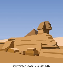 This vector art features the iconic Great Sphinx of Giza in Egypt.