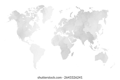 This vector art features a world map designed with a watercolor texture, showcasing various continents with soft, blended colors. Ideal for educational or decorative use.
