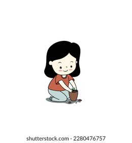 Esta colección de ilustraciones de vectores artísticos muestra a niñas y niños adorables cuidando el medio ambiente plantando árboles, regando plantas y nutriendo la naturaleza.