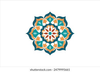 This vector art illustration features an abstract circular pattern designed in a mandala style, showcasing intricate floral and ornamental borders.