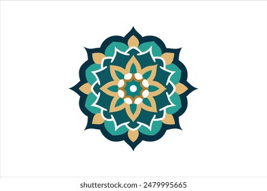 This vector art illustration features an abstract circular pattern designed in a mandala style, showcasing intricate floral and ornamental borders.