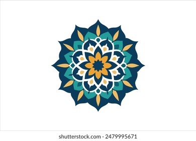 This vector art illustration features an abstract circular pattern designed in a mandala style, showcasing intricate floral and ornamental borders.