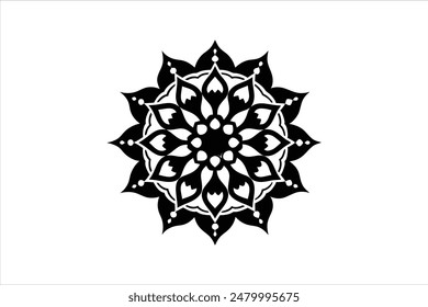 This vector art illustration features an abstract circular pattern designed in a mandala style, showcasing intricate floral and ornamental borders.