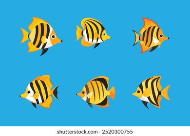 This vector art illustration features a cute Butterfly Fish with vibrant colors and intricate details, perfect for marine-themed, aquatic life, and underwater creative projects.