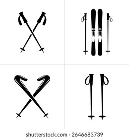 Esta arte vetorial mostra esquis e varas de esqui em um design preto e branco. Perfeito para ilustrar esportes de inverno, esqui e equipamentos associados, limpo e minimalista.