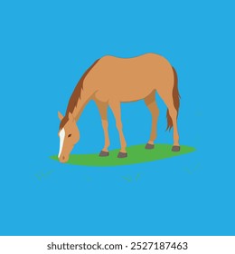 Esta arte vetorial retrata um American Quarter Horse pastoreando pacificamente em um campo de grama. É ideal para produtos digitais, design gráfico e vários projetos de mídia visual.