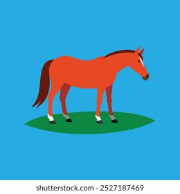 Esta arte vetorial retrata um American Quarter Horse pastoreando pacificamente em um campo de grama. É ideal para produtos digitais, design gráfico e vários projetos de mídia visual.