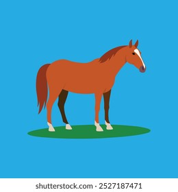 Esta arte vetorial retrata um American Quarter Horse pastoreando pacificamente em um campo de grama. É ideal para produtos digitais, design gráfico e vários projetos de mídia visual.