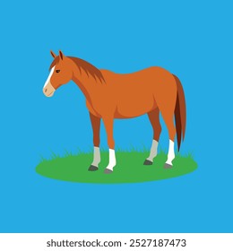 Esta arte vetorial retrata um American Quarter Horse pastoreando pacificamente em um campo de grama. É ideal para produtos digitais, design gráfico e vários projetos de mídia visual.