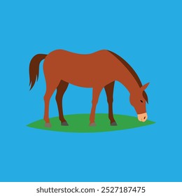 Esta arte vetorial retrata um American Quarter Horse pastoreando pacificamente em um campo de grama. É ideal para produtos digitais, design gráfico e vários projetos de mídia visual.