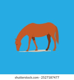 Esta arte vetorial retrata um American Quarter Horse pastoreando pacificamente em um campo de grama. É ideal para produtos digitais, design gráfico e vários projetos de mídia visual.