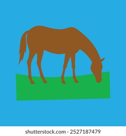 Esta arte vetorial retrata um American Quarter Horse pastoreando pacificamente em um campo de grama. É ideal para produtos digitais, design gráfico e vários projetos de mídia visual.