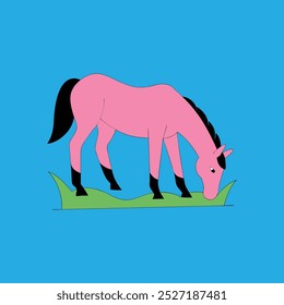 Esta arte vetorial retrata um American Quarter Horse pastoreando pacificamente em um campo de grama. É ideal para produtos digitais, design gráfico e vários projetos de mídia visual.