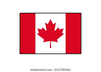 This vector artwork displays the flag of Canada featuring a prominent red maple leaf on a white background, bordered by vibrant red sections. It symbolizes Canadian identity and pride.