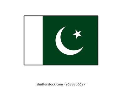 This vector artwork displays the national flag of Pakistan, featuring a green field with a white vertical stripe, crescent, and star emblem, symbolizing the country's identity.