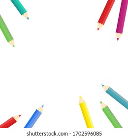 This is vector background with colored pencils, colorful crayons.