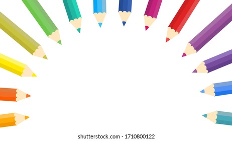 This is vector background with colored pencils, colorful crayons.