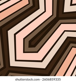 This vector background features bold, interconnected geometric lines in varying shades of pink, brown, and beige, creating a layered, abstract pattern with a modern aesthetic.