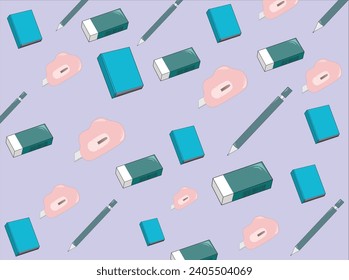 This vector background pattern of stationery creating a creative and organized atmosphere with a combination of intriguing writing tool design element