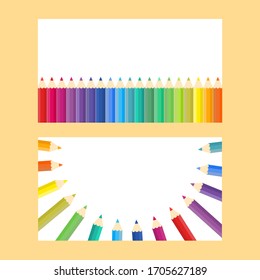 Son pancartas vectoriales con lápices de colores, lápices de colores aislados en el fondo claro.