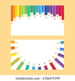 Son pancartas vectoriales con lápices de colores, lápices de colores aislados en el fondo claro.