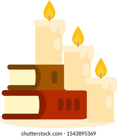 This is vector books and candles. Illustration in flat style.