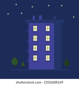 This is a vector of a building at night.