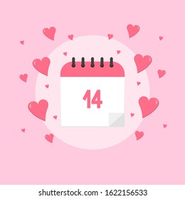 This is vector calendar with the date 14th. Outline calendar isolated on pink background.