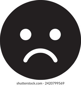 This vector captures a classic sad face icon with a simple frown and downcast eyes, presented in a bold black and white contrast.