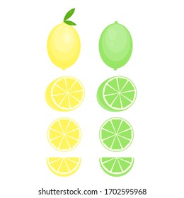 This is vector citrus fruits. Lemon, lime isolated on white background.