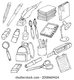 This is a vector collection of cute school tools object icons. These are hand drawn and easy to edit. you can give any color you want. vector illustration