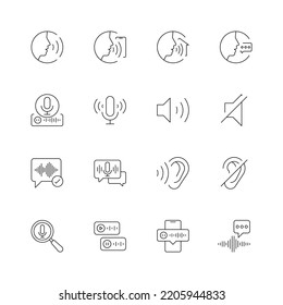 This vector collection in outline style illustrates the voice sound icons set 