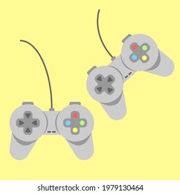 This vector consists of two gaming remotes. You can assume this vector as a logo of playing, gaming, entertaining, video games, etc.