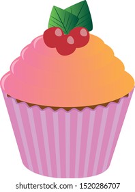 This is a vector cupcake with red berries and green leaves. Could be used for flyers, postcards, banners, menu, holidays decorations, etc.