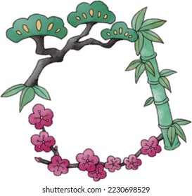 This is vector data for a frame of Shochikubai painted in a watercolor style.